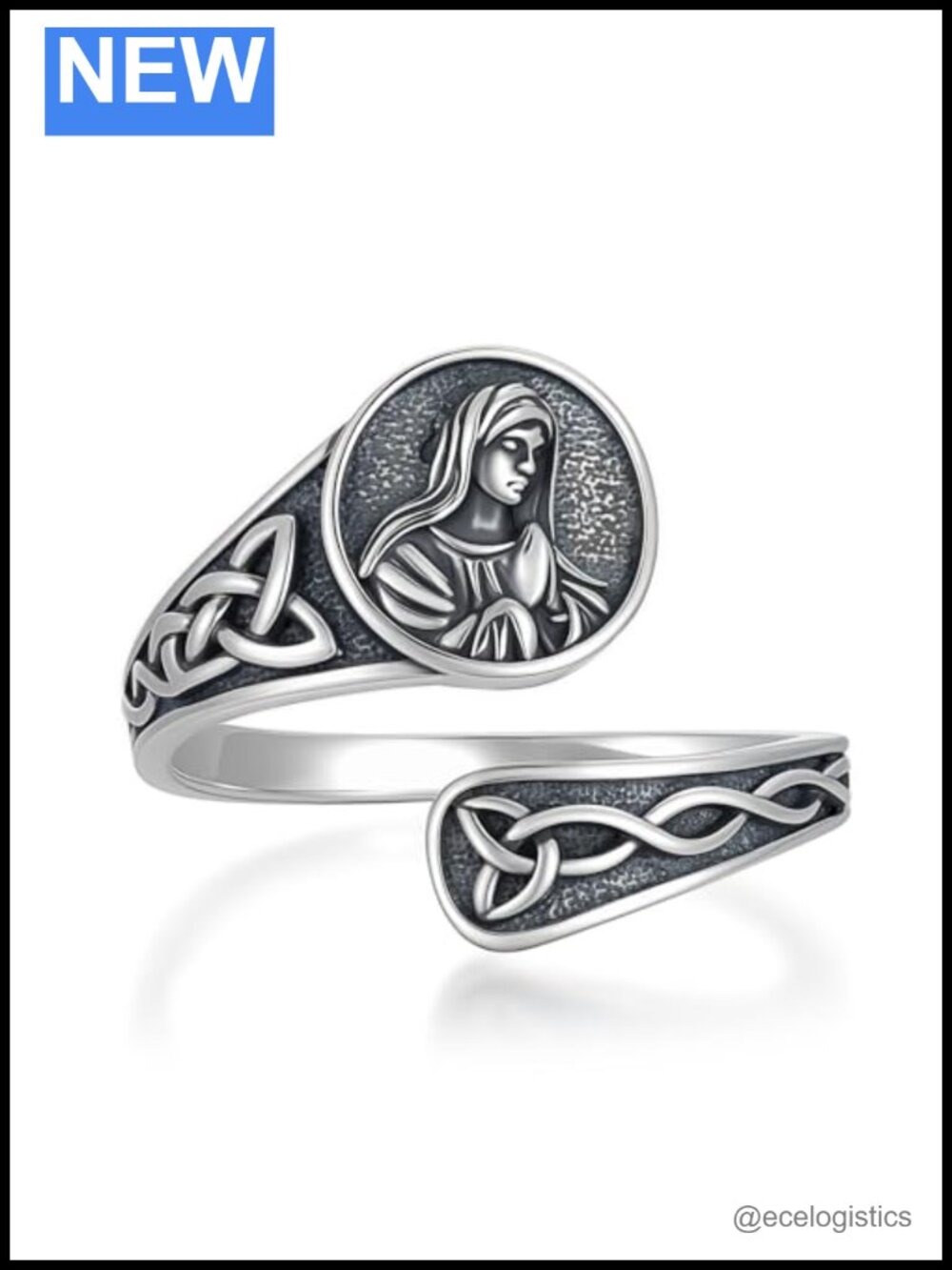 925 Sterling Silver Adjustable Spoon Ring Virgin Mary Religious